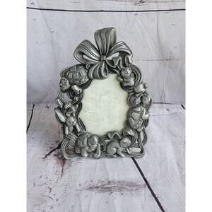 5in Pewter Picture Frame Turtles Rabbits totoise Hare For 2”x3” Photo